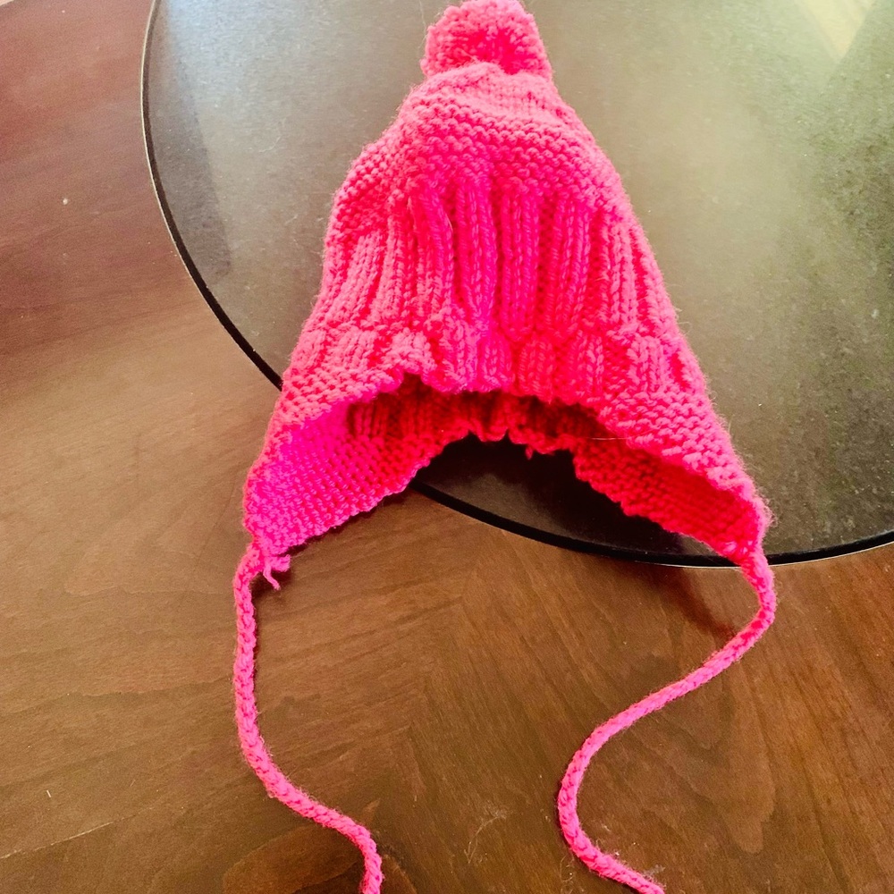 Handmade Pink knit infant toddler sized winter hat